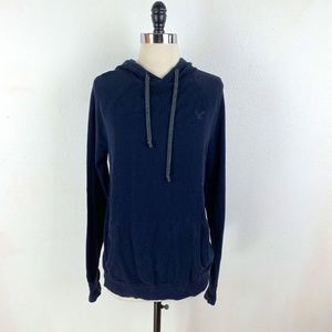 American Eagle Outfitters Womens Dark Blue Hooded Sweatshirt Kangaroo Pocket Med